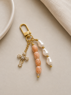 Pearl Cross Charm Beaded Keychain Bag Charm