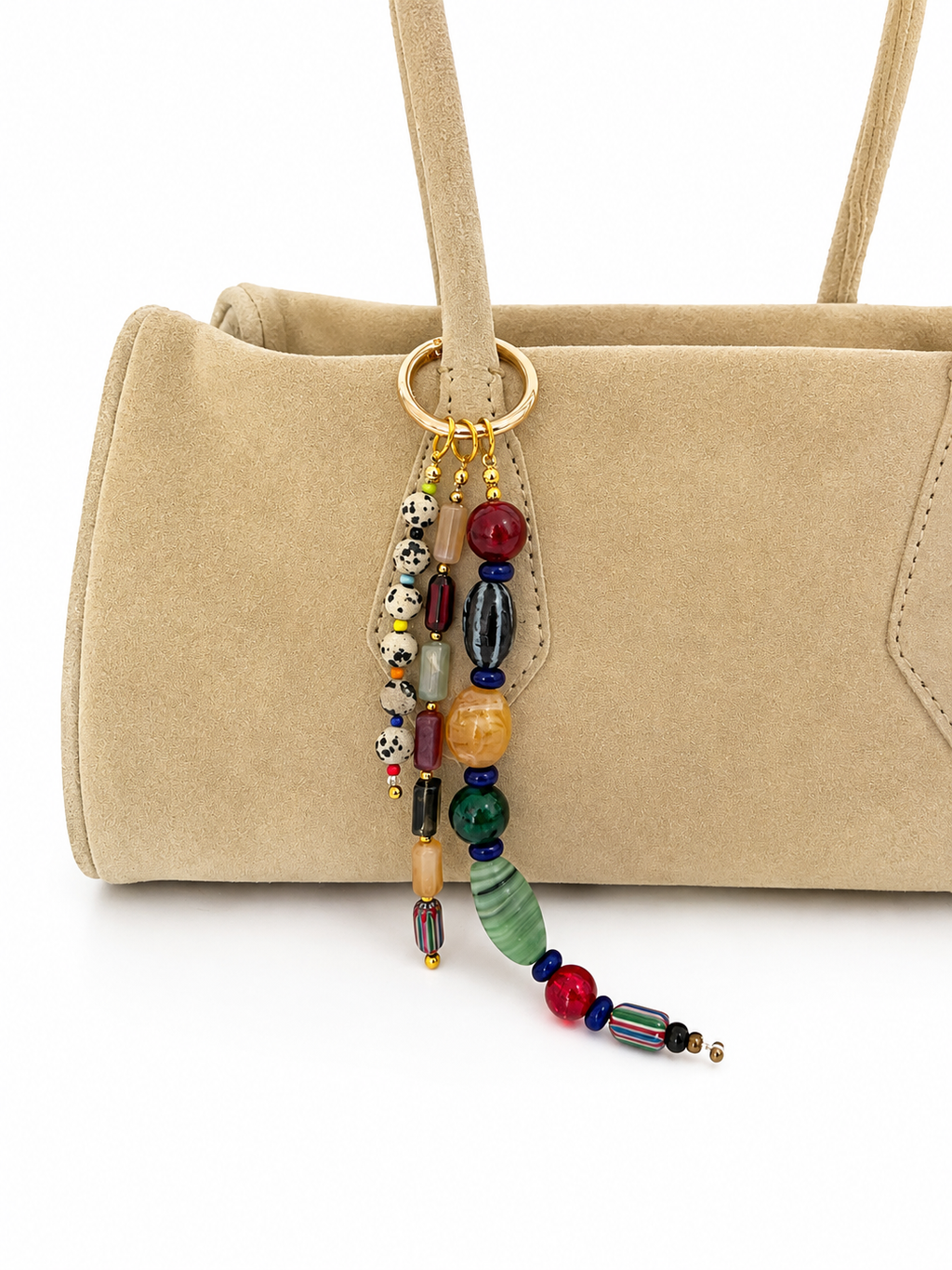 Multicolor Three Strand Beaded Bag Keychain with Gold Ring