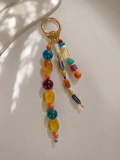 Multicolor Three Strand Beaded Bag Keychain with Gold Ring