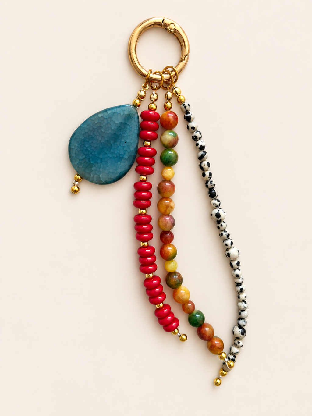 Teal, Red & Multicolor Beaded Bag Charm Keychain