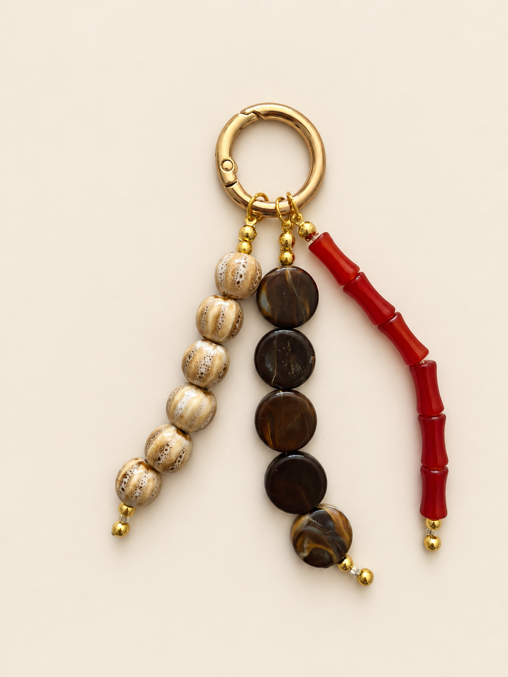 Boho Red Brown Beaded Keychain Bag Charm