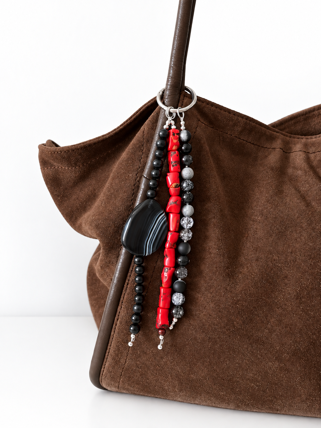 Boho Red Black Beaded Keychain Bag Charm