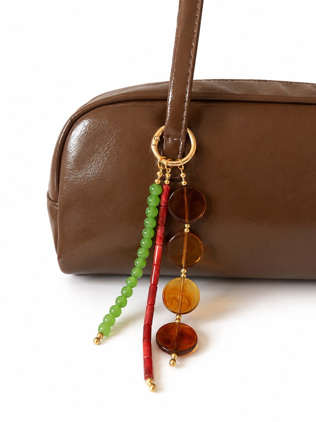 Three Strand Beaded Bag Keychain with Gold Ring Clip