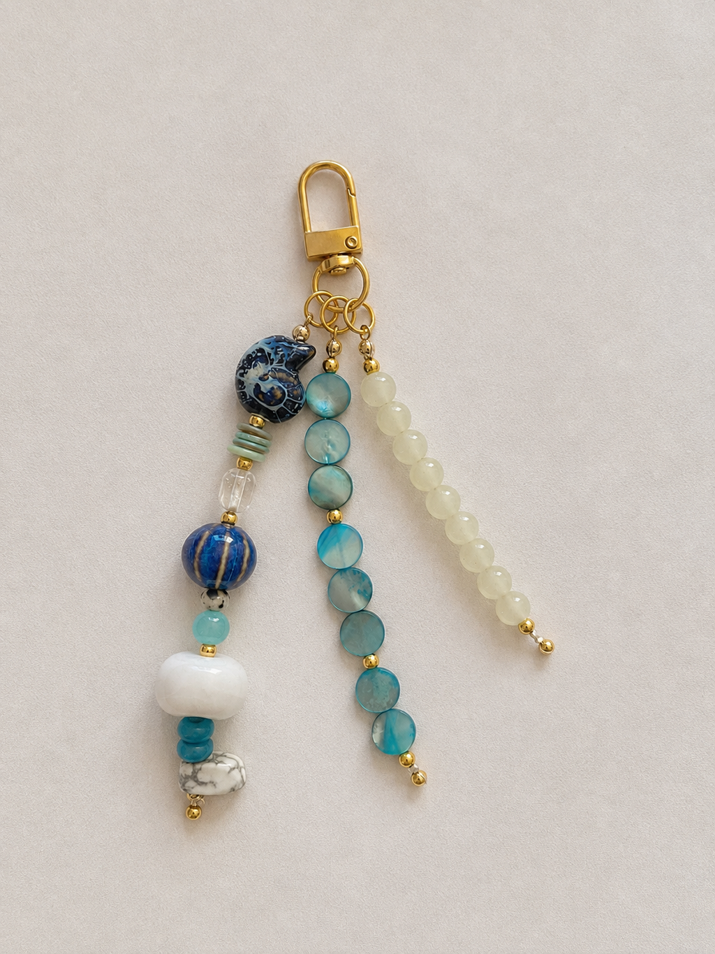 Blue & White Ocean Beaded Keychain Bag Charm