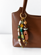 Wood & Green Beaded Keychain Statement Bag Charm