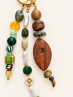 Wood & Green Beaded Keychain Statement Bag Charm
