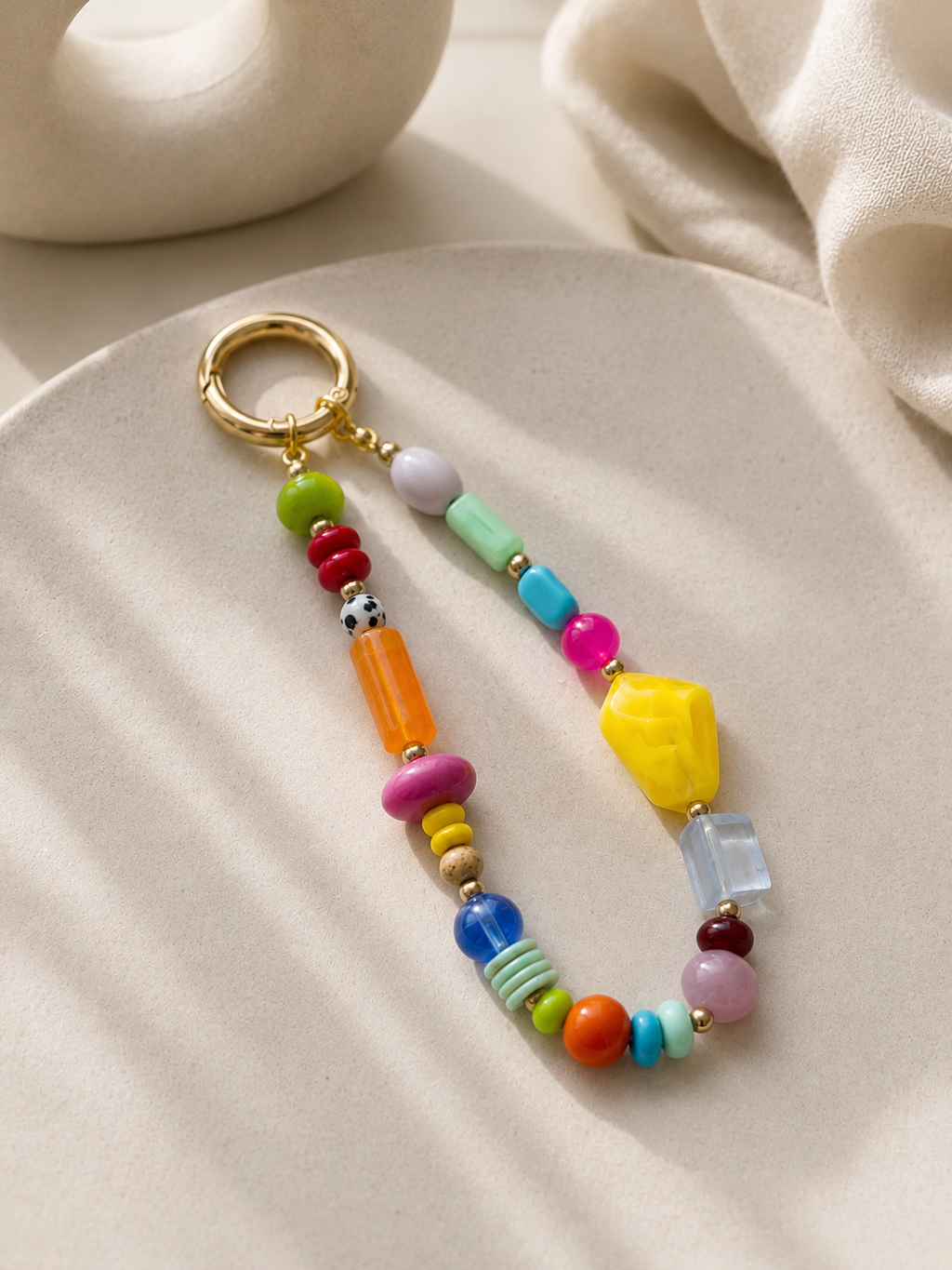 Multicolor Beaded Loop Bag Keychain with Gold Ring Clip