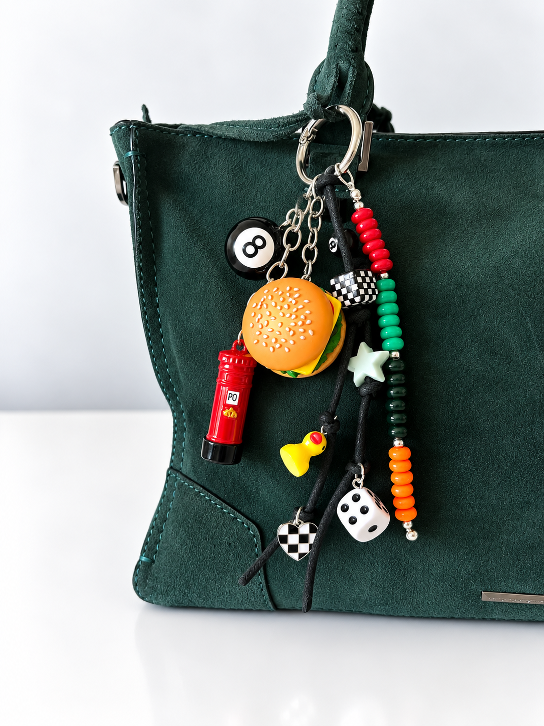 Fun Charm Keychain Burger Dice 8 Ball
