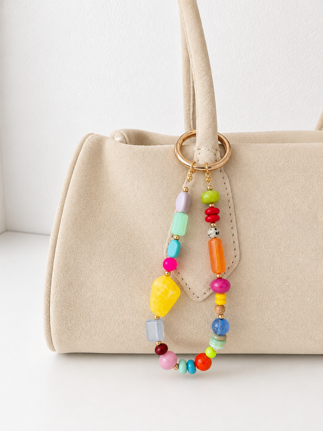 Multicolor Beaded Loop Bag Keychain with Gold Ring Clip