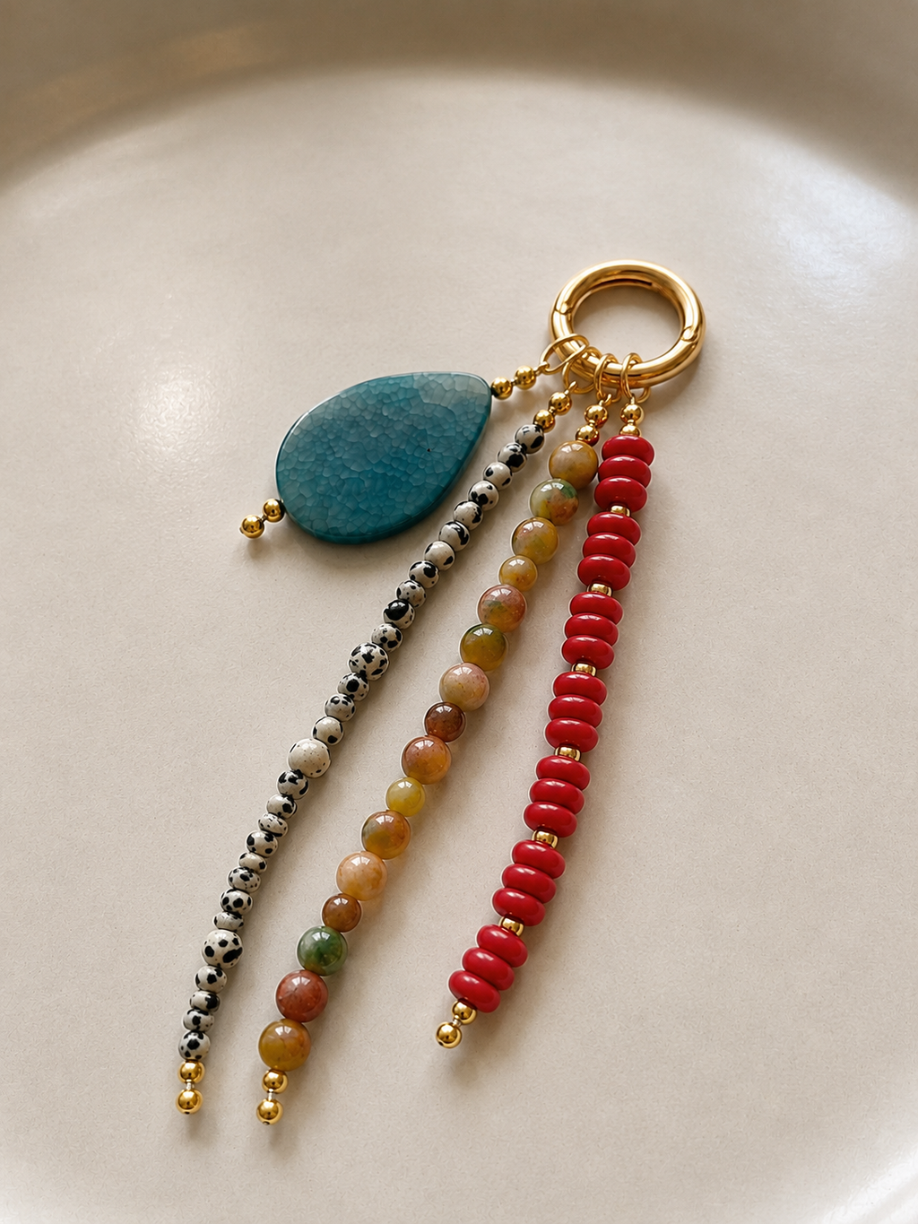 Teal, Red & Multicolor Beaded Bag Charm Keychain
