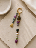 Purple Green Beaded Starfish Charm Bag Keychain with Gold Ring