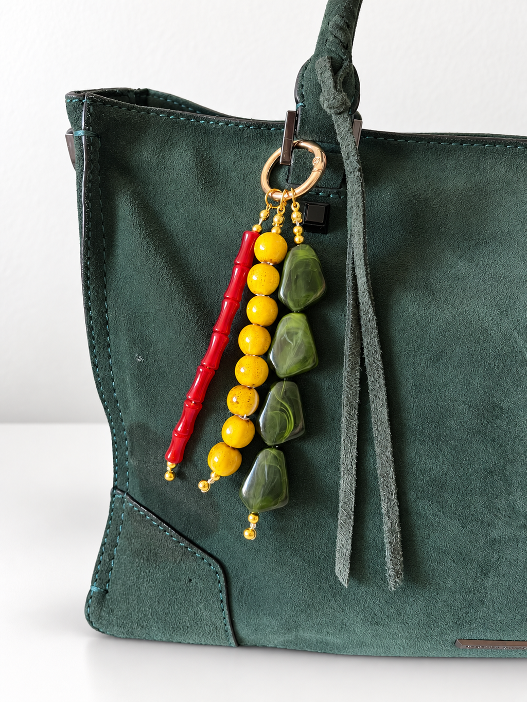Boho Red Green Yellow Beaded Keychain Bag Charm