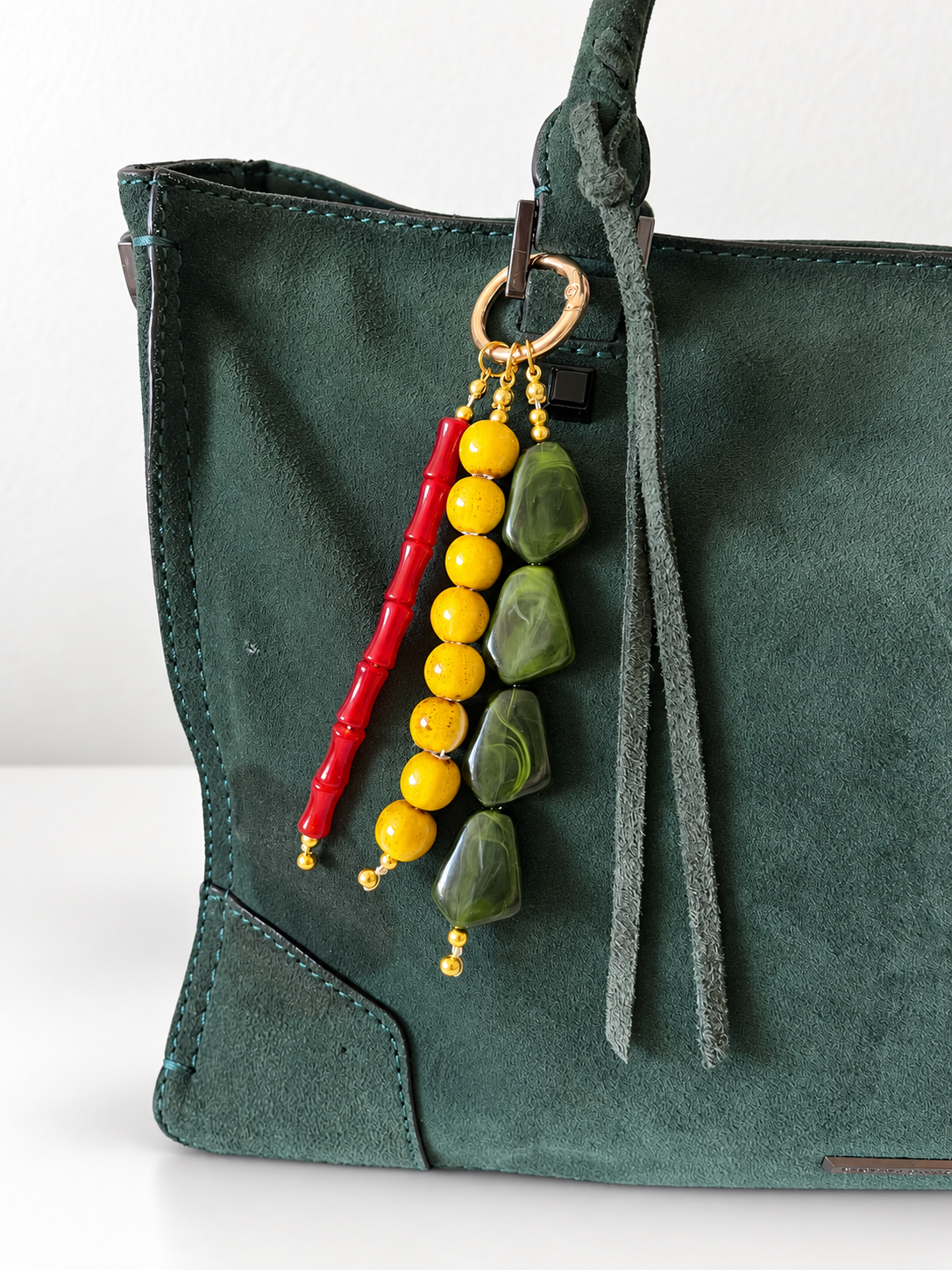 Boho Red Green Yellow Beaded Keychain Bag Charm