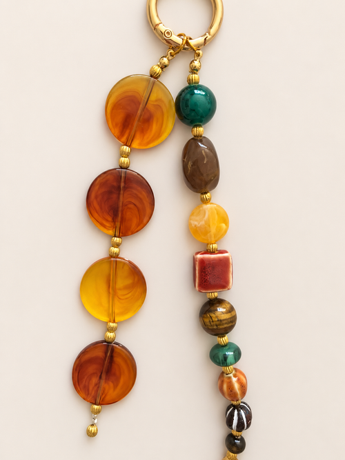 Amber & Brown Beaded Bag Charm with Gold Clasp