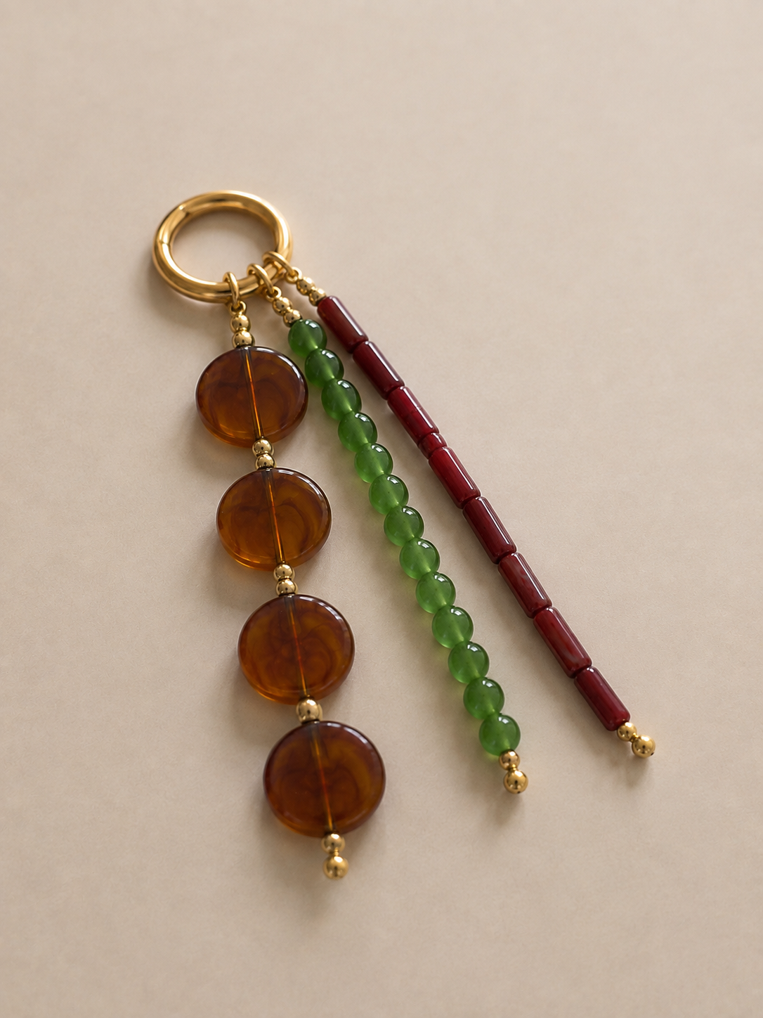 Three Strand Beaded Bag Keychain with Gold Ring Clip