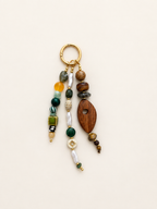 Wood & Green Beaded Keychain Statement Bag Charm