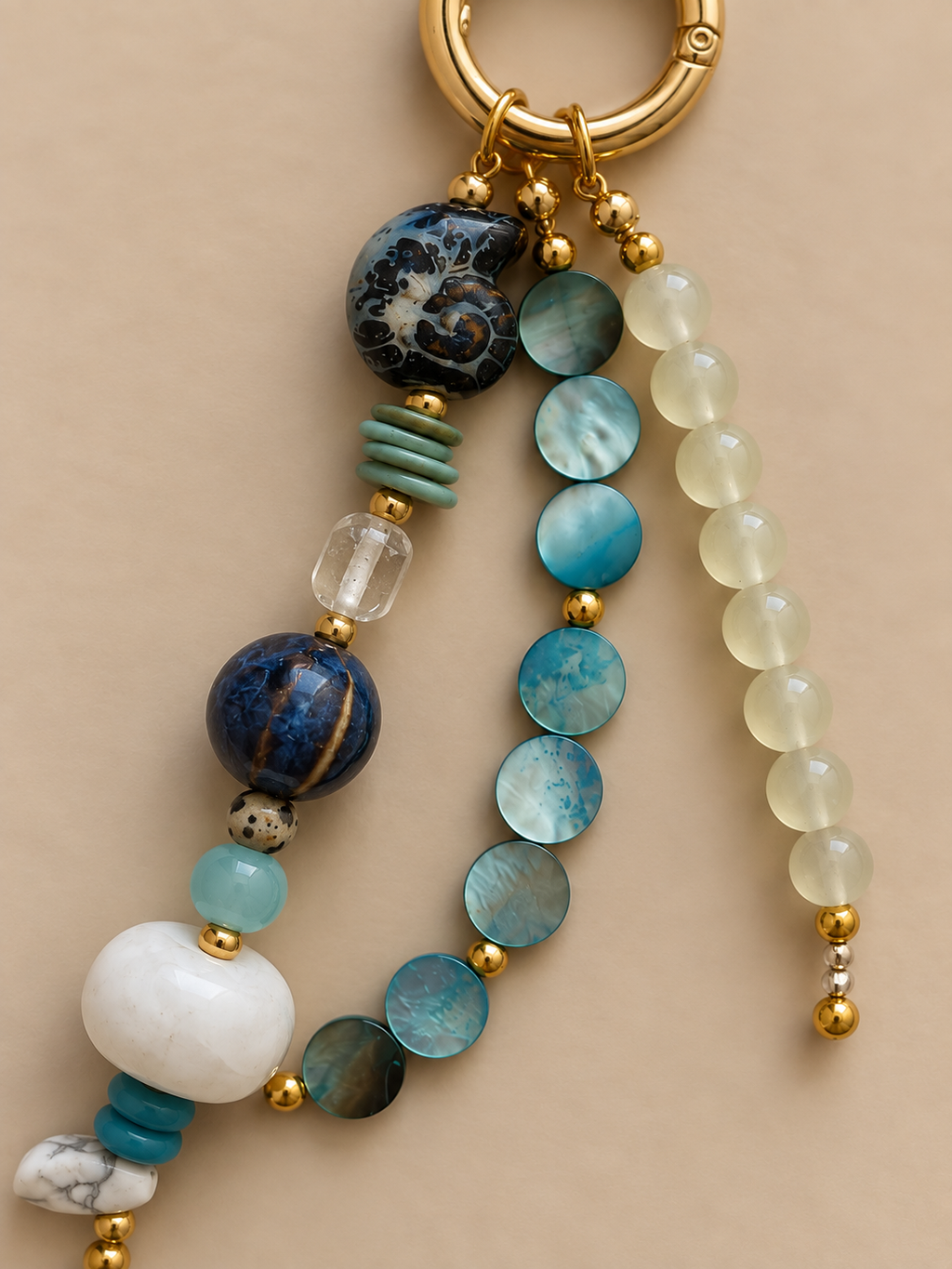 Blue & White Ocean Beaded Keychain Bag Charm