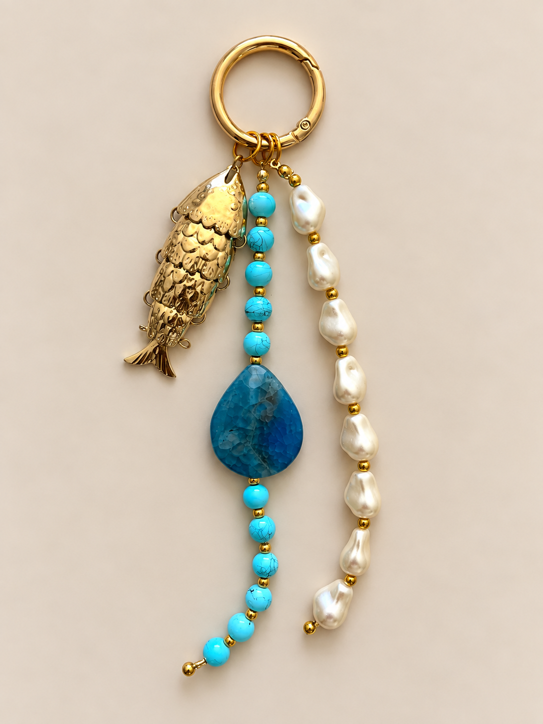 Turquoise Pearl Fish Charm