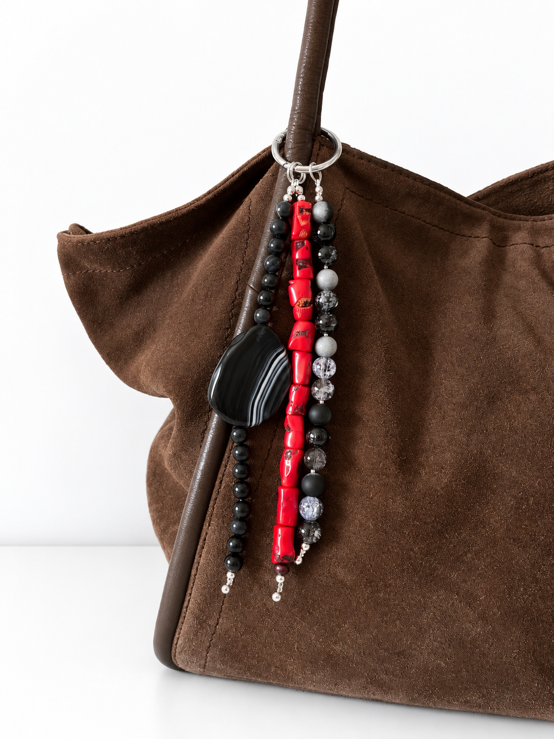 Boho Red Black Beaded Keychain Bag Charm