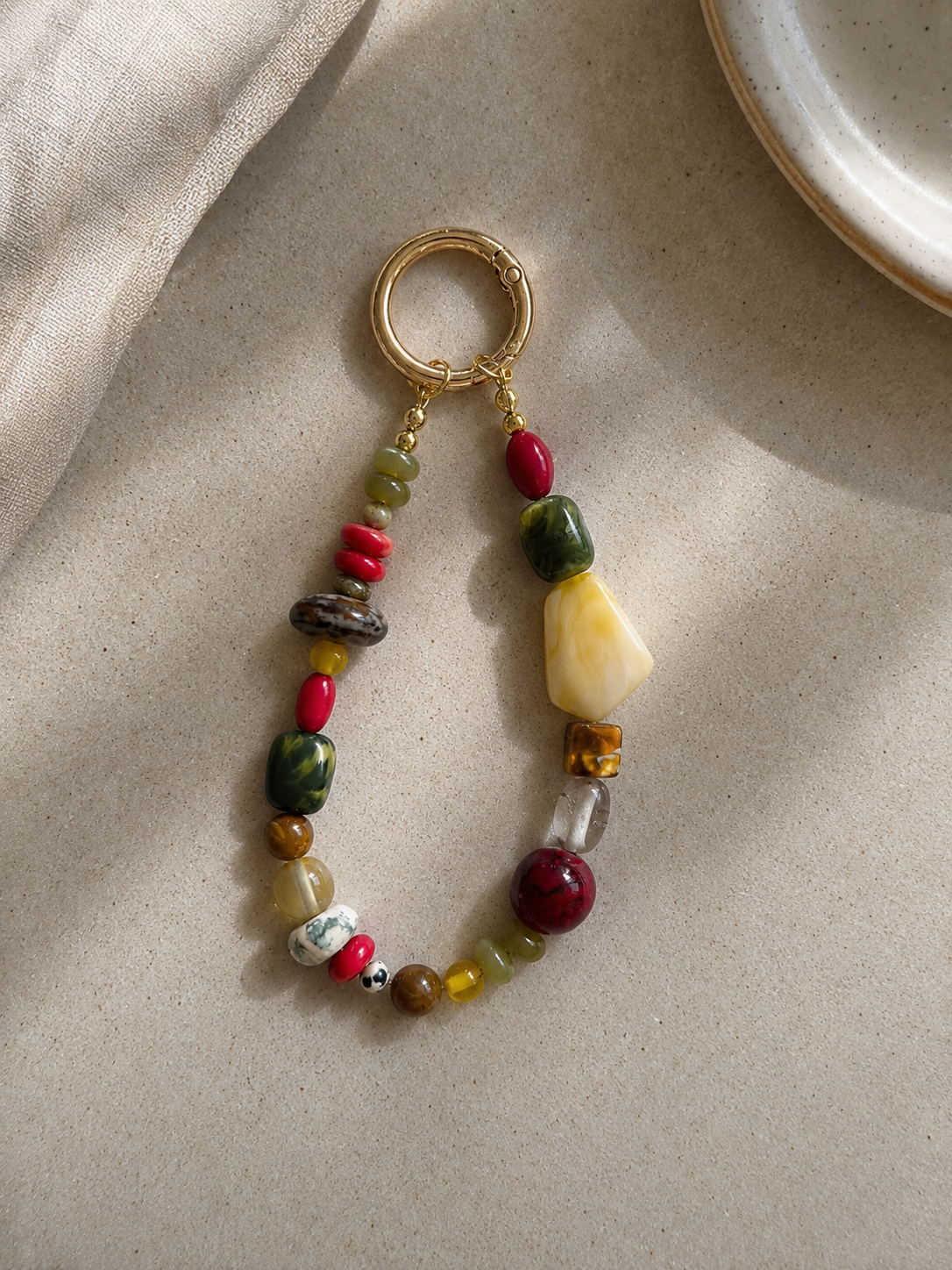 Multicolor Beaded Loop Bag Keychain with Gold Ring Clip