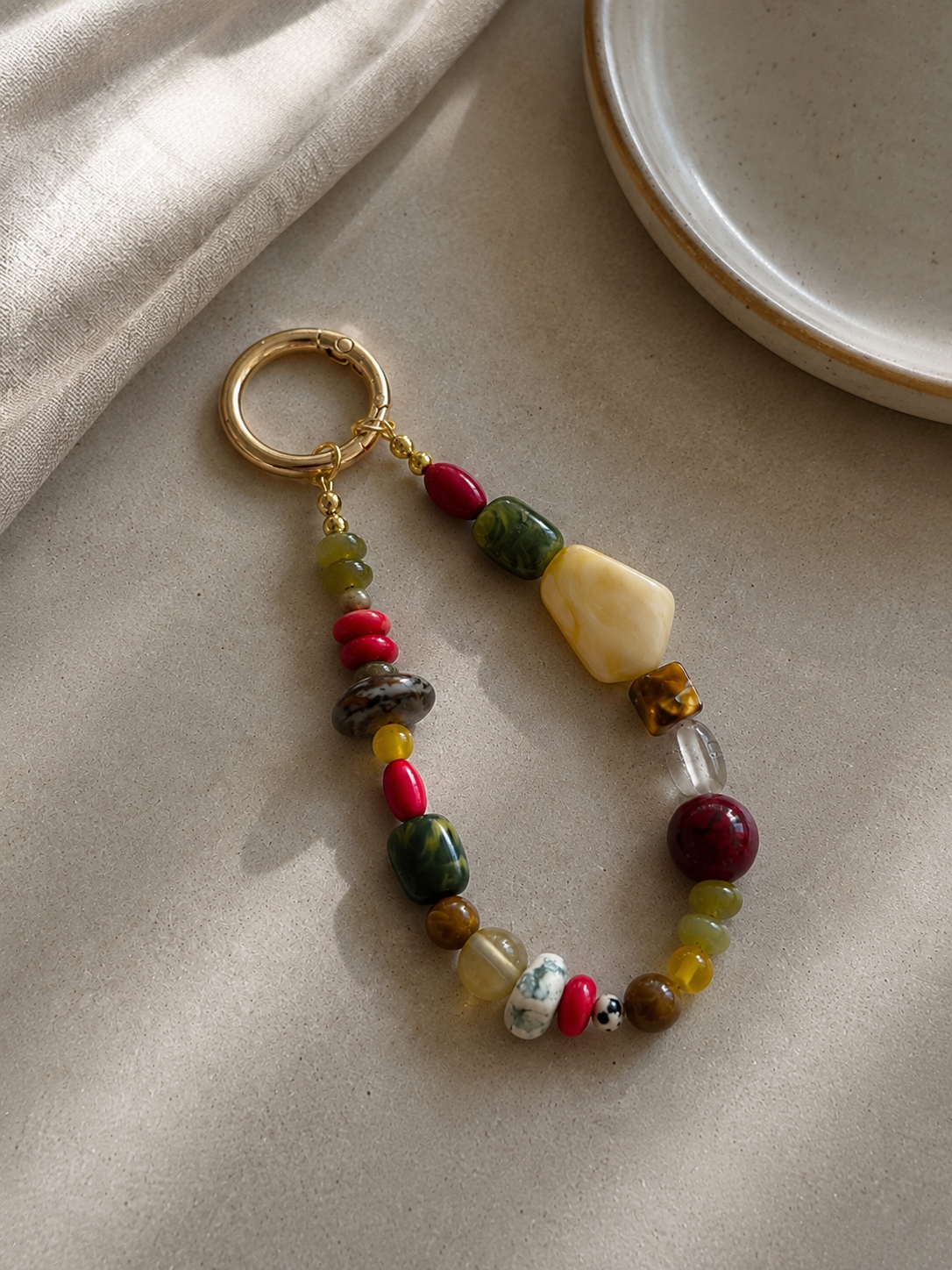 Multicolor Beaded Loop Bag Keychain with Gold Ring Clip