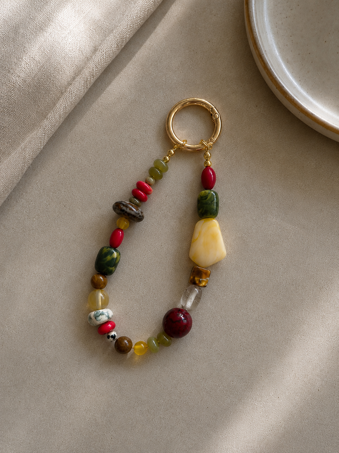 Multicolor Beaded Loop Bag Keychain with Gold Ring Clip