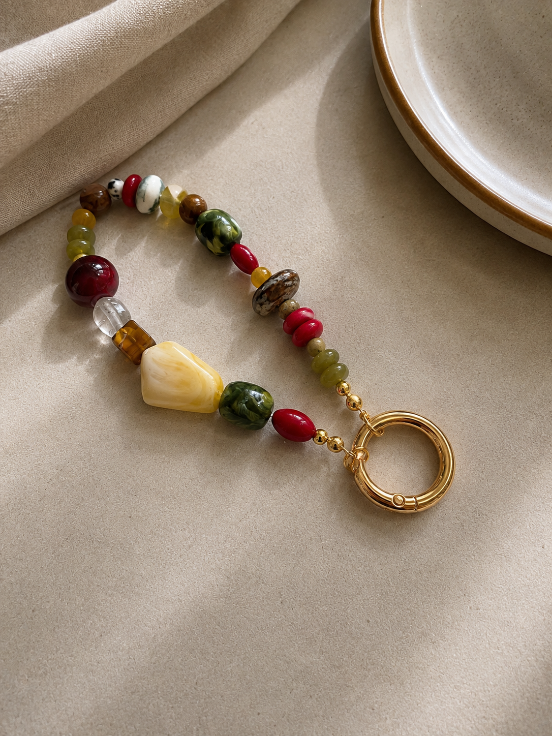 Multicolor Beaded Loop Bag Keychain with Gold Ring Clip