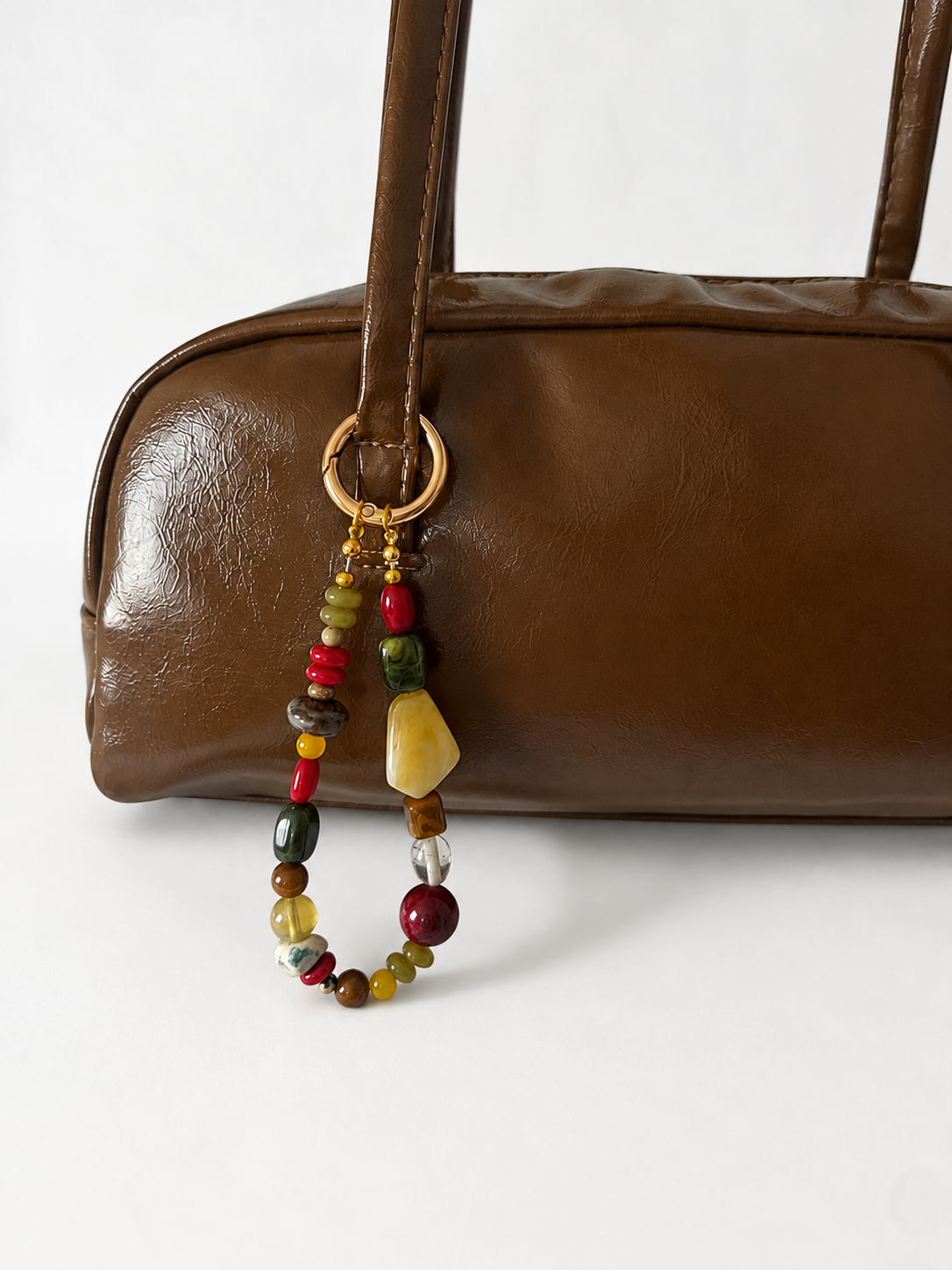 Multicolor Beaded Loop Bag Keychain with Gold Ring Clip