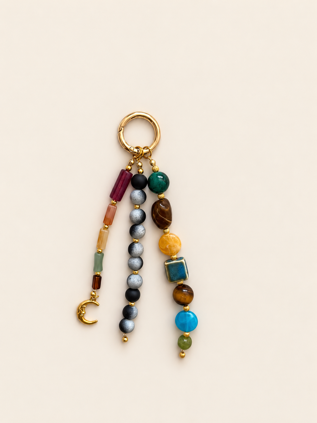 Moon Charm Multicolor Beaded Keychain Bag Charm
