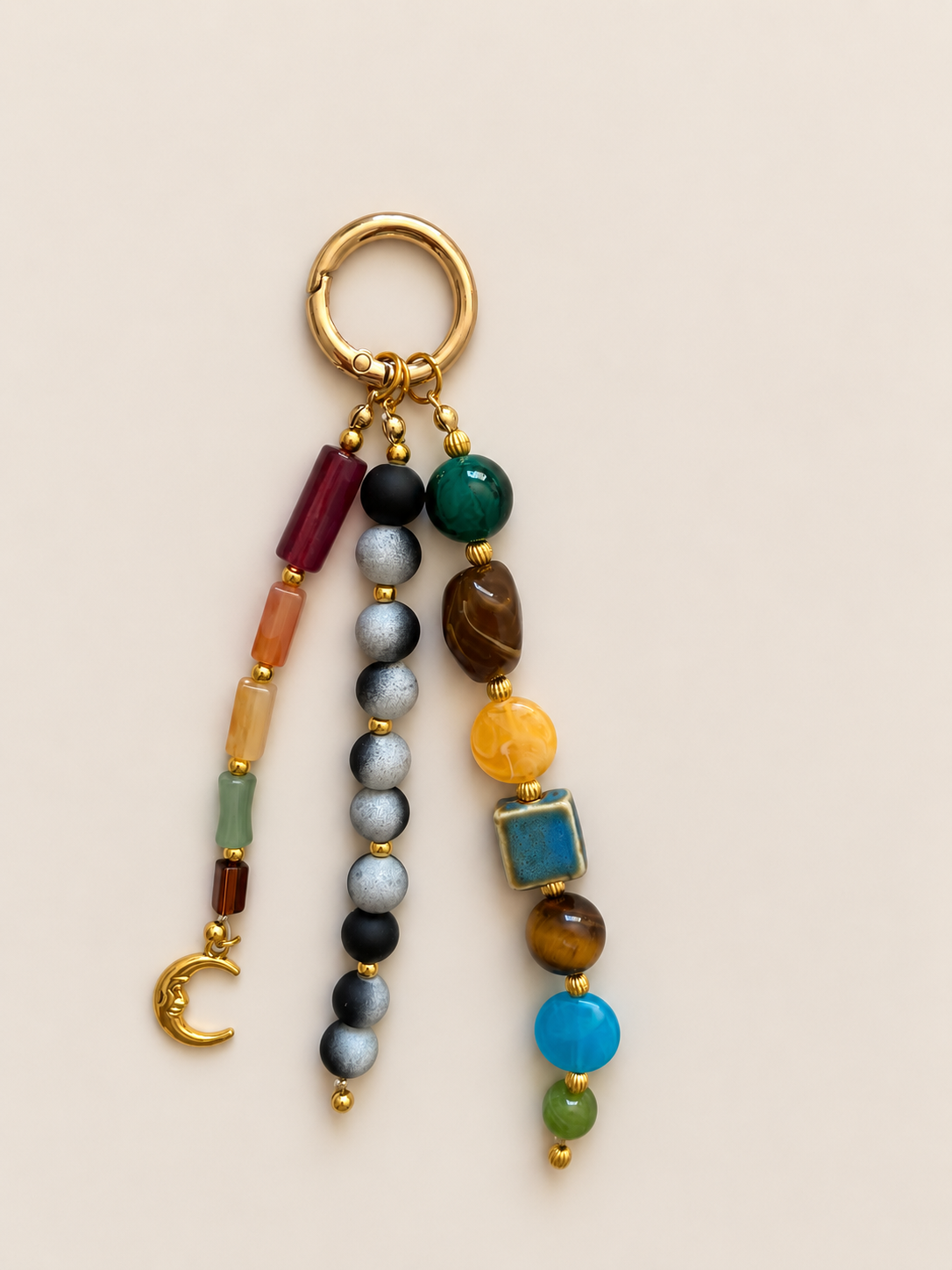 Moon Charm Multicolor Beaded Keychain Bag Charm