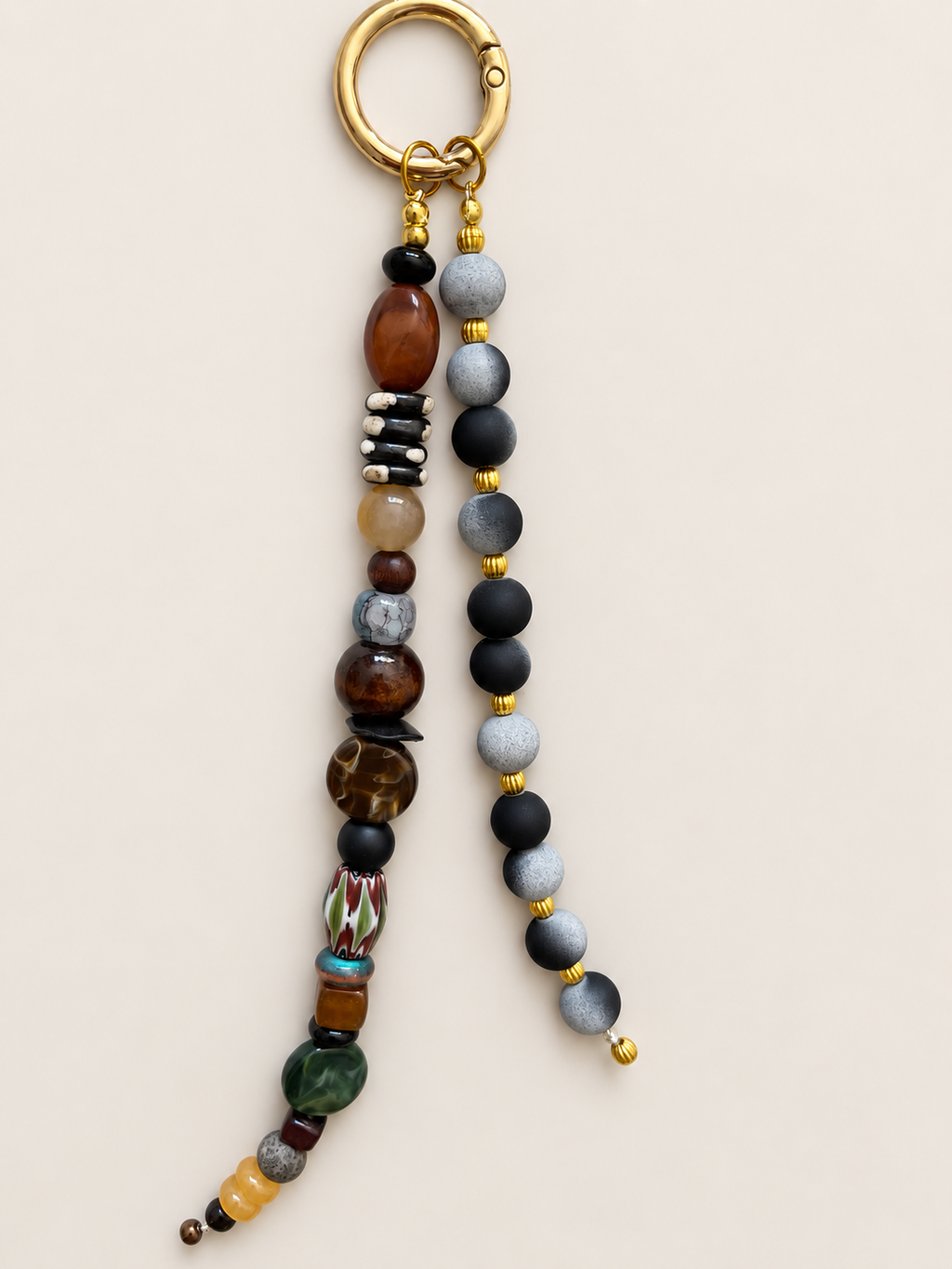 Boho Beaded Bag Charm Keychain – Black & Earth Tone Beads