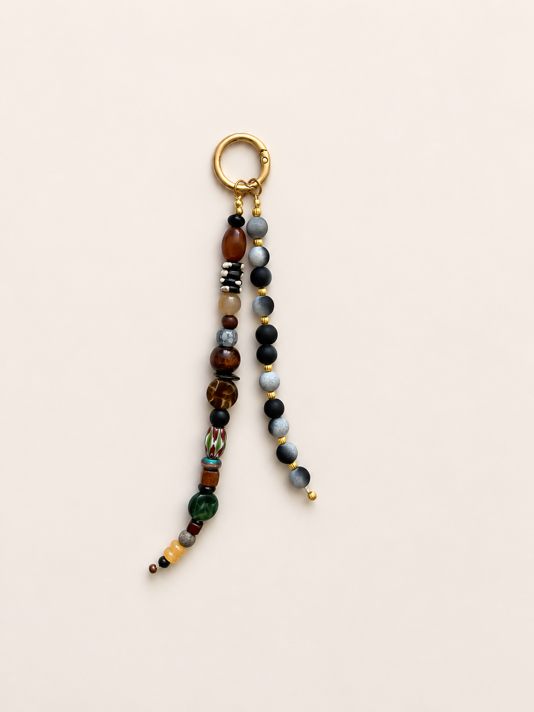 Boho Beaded Bag Charm Keychain – Black & Earth Tone Beads