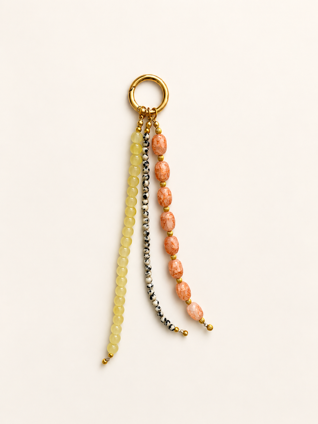 Peach, Yellow & Spotted Beaded Bag Charm Keychain