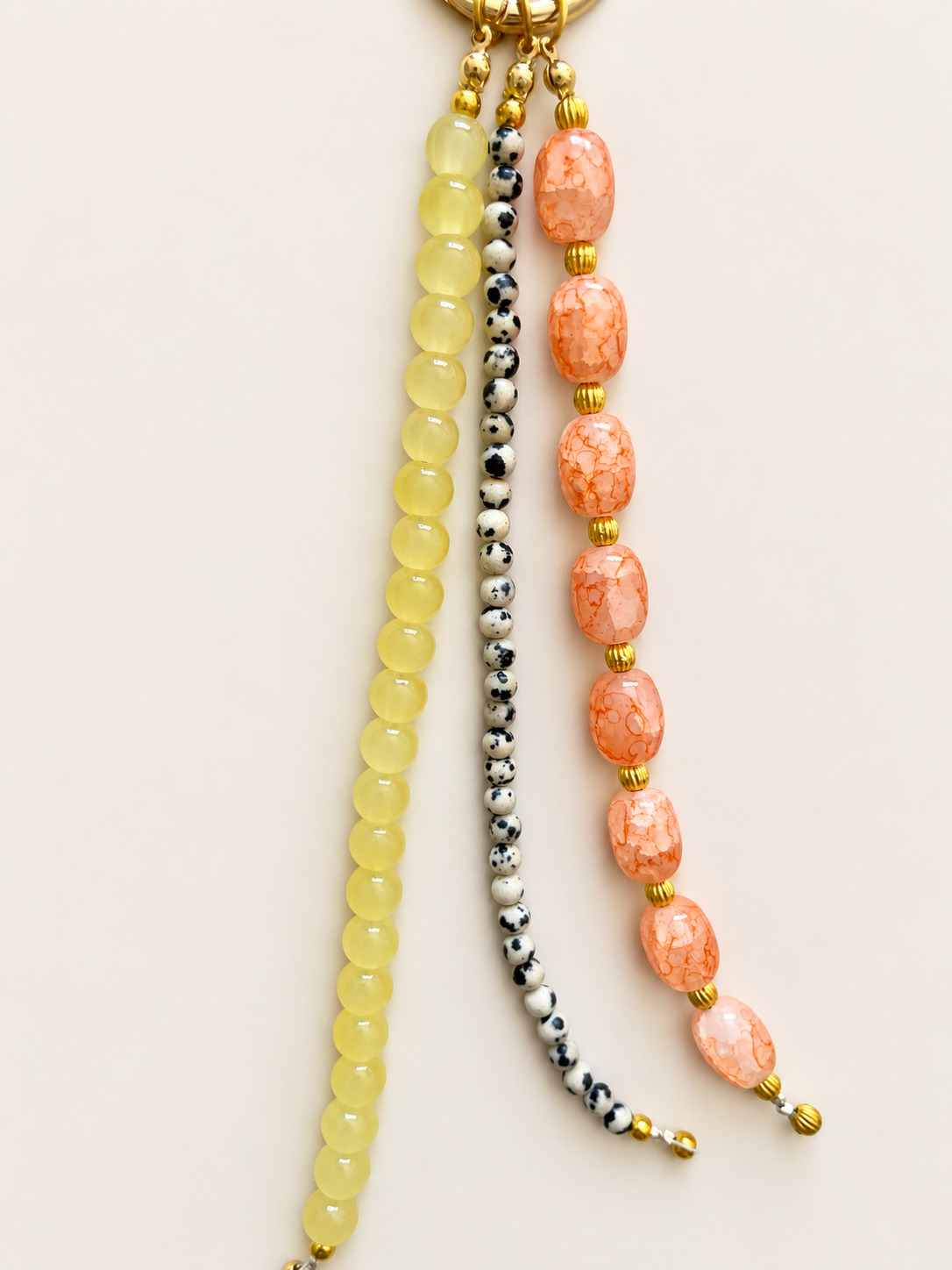 Peach, Yellow & Spotted Beaded Bag Charm Keychain