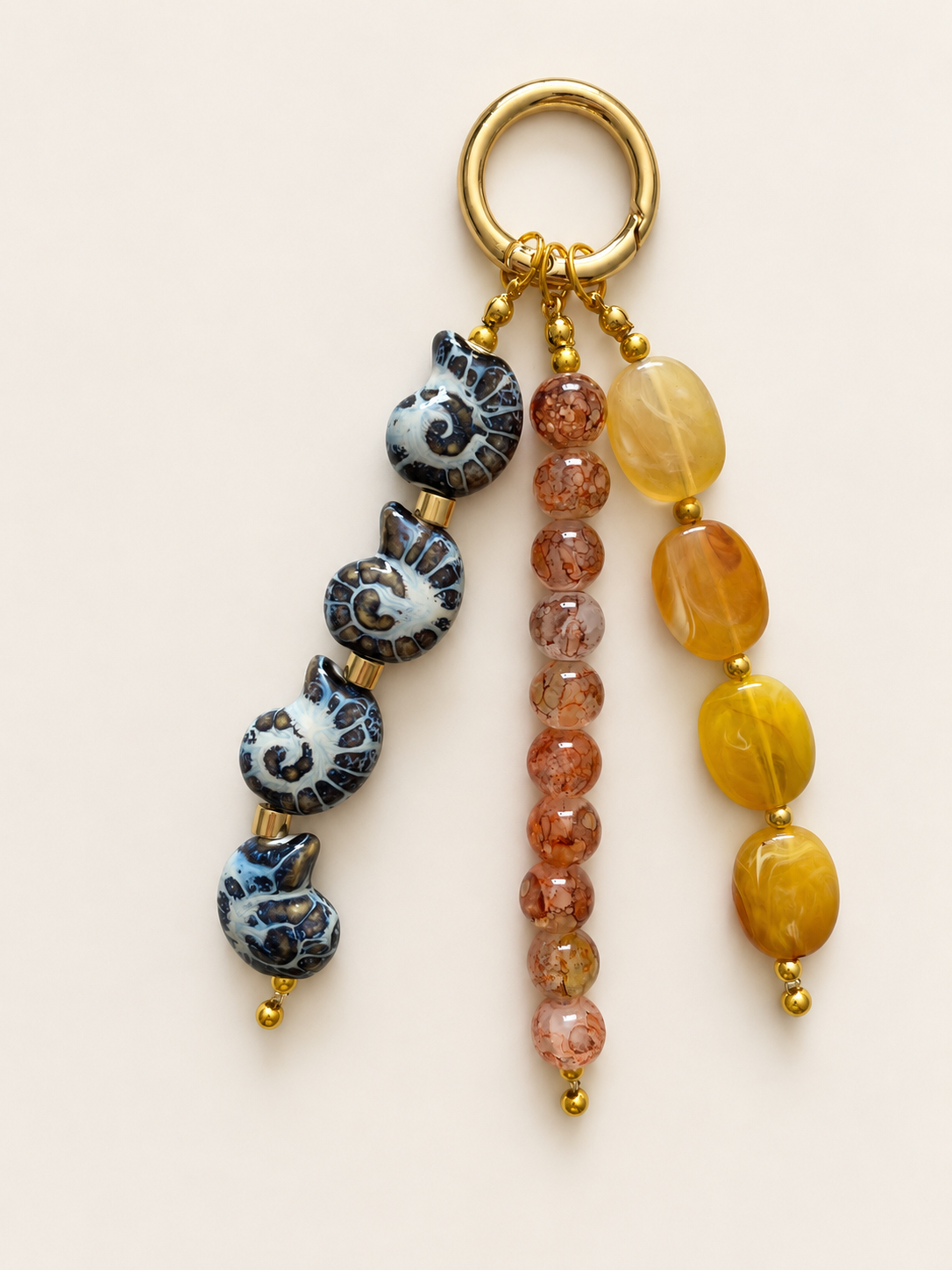 Seashell Beaded Bag Charm with Ceramic and Acrylic Beads