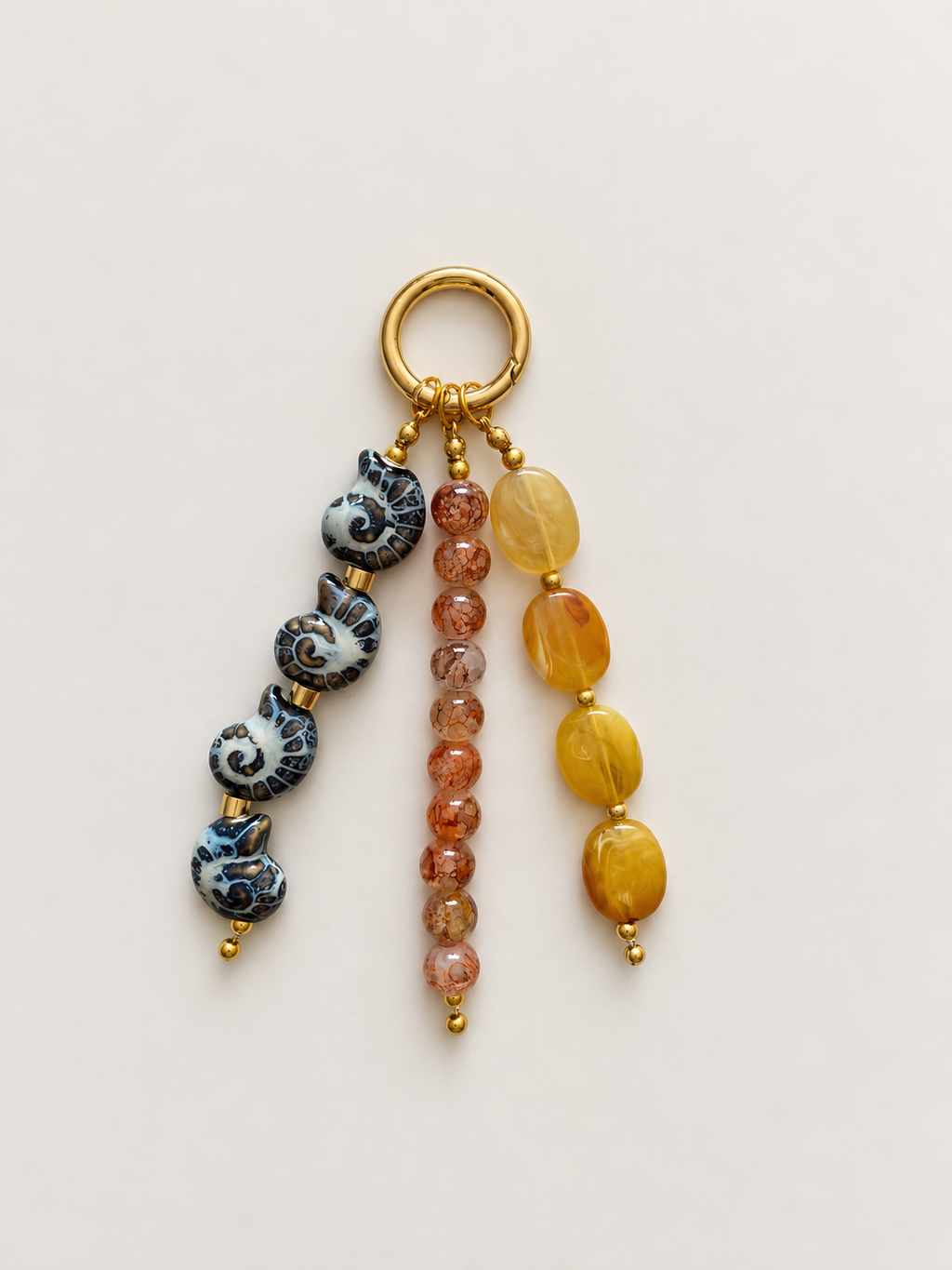 Seashell Beaded Bag Charm with Ceramic and Acrylic Beads