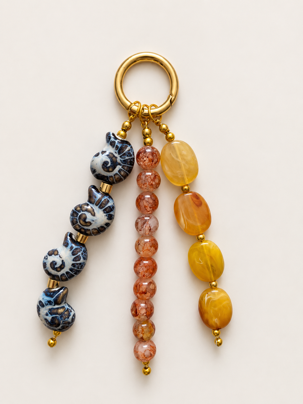 Seashell Beaded Bag Charm with Ceramic and Acrylic Beads