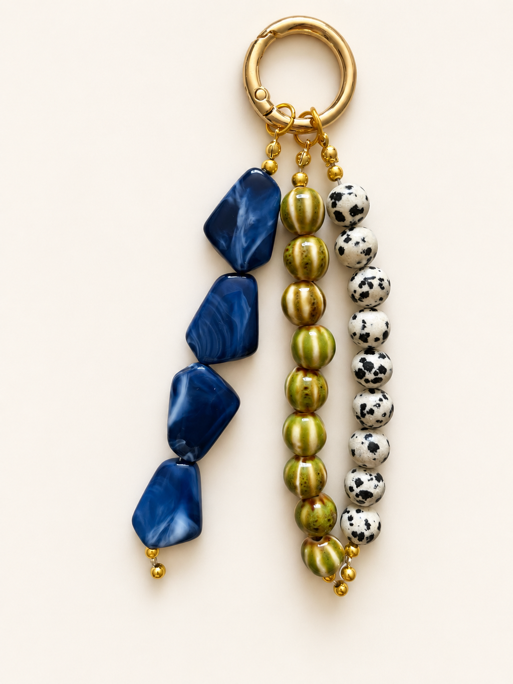 Blue and Green Beaded Bag Charm with Ceramic Beads