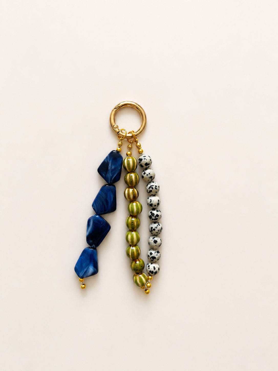 Blue and Green Beaded Bag Charm with Ceramic Beads