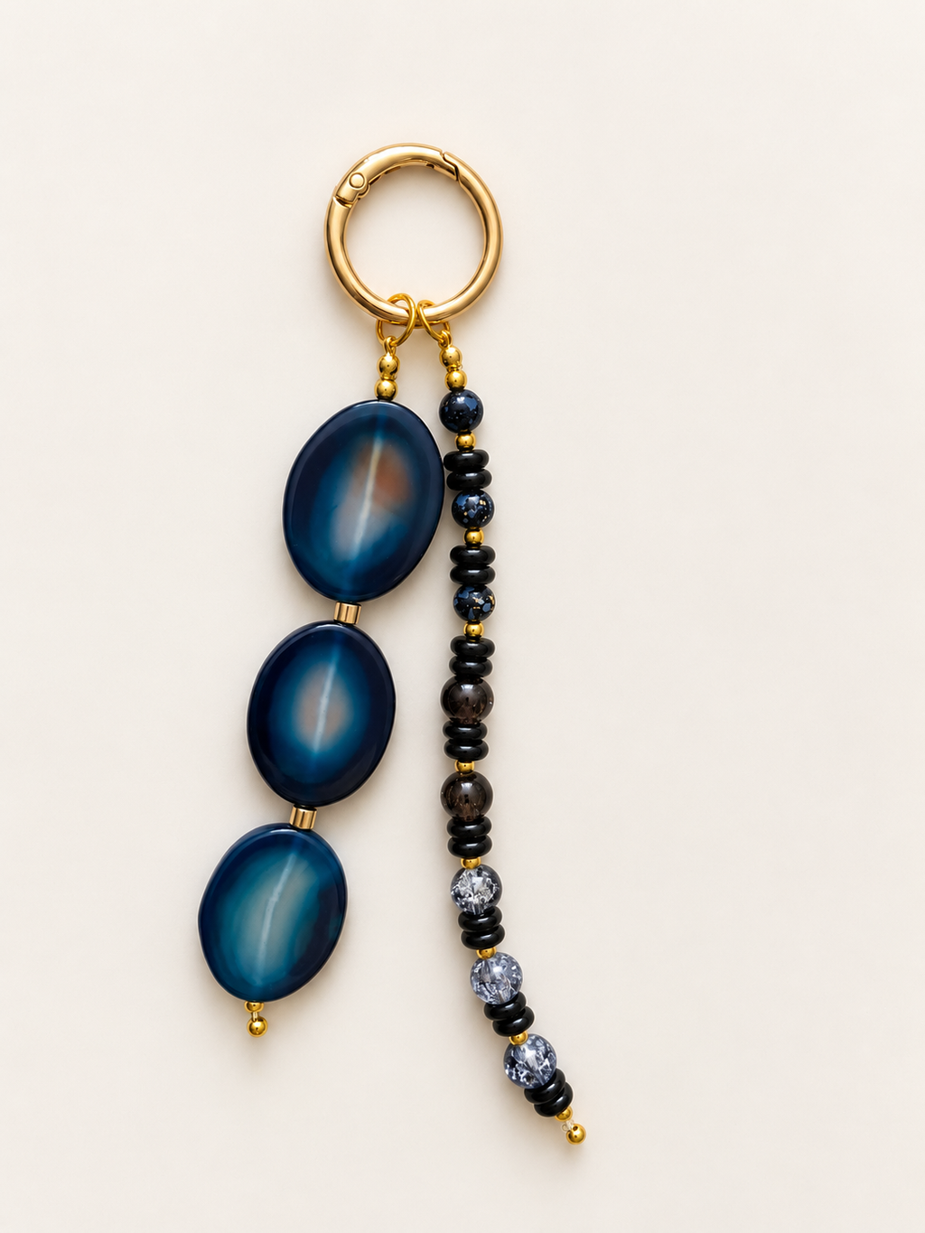 Blue Agate Beaded Bag Charm with Gold Clasp