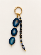 Blue Agate Beaded Bag Charm with Gold Clasp