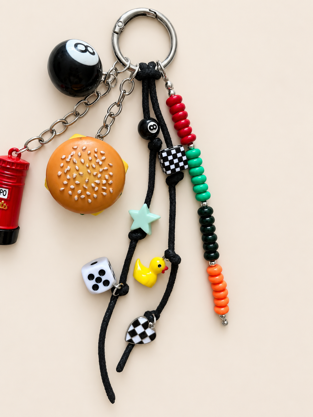 Fun Charm Keychain Burger Dice 8 Ball