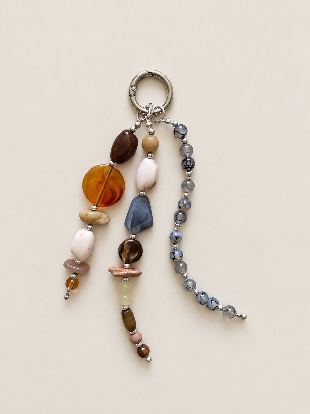 Amber Gray & Neutral Beaded Keychain Bag Charm
