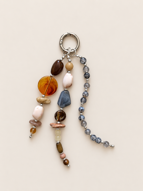 Amber Gray & Neutral Beaded Keychain Bag Charm