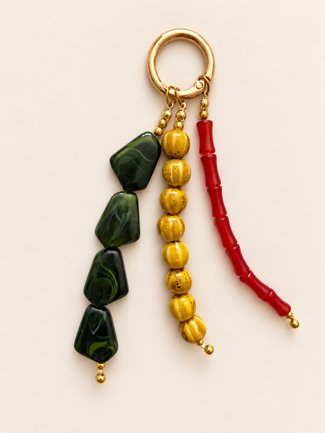 Boho Red Green Yellow Beaded Keychain Bag Charm