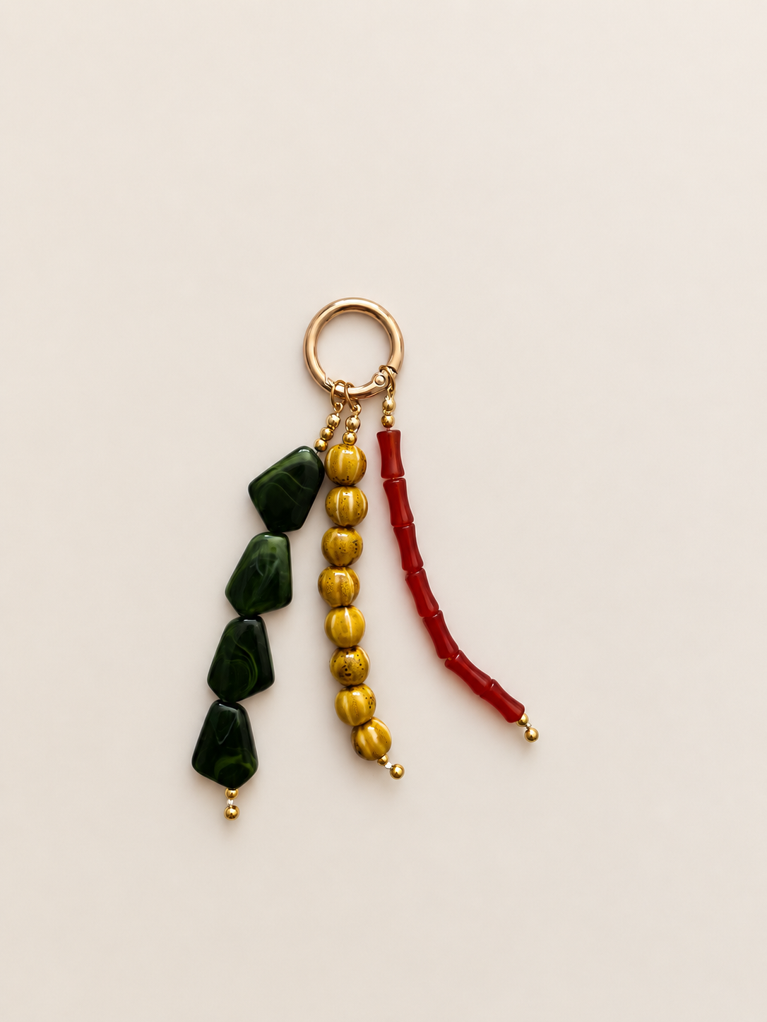 Boho Red Green Yellow Beaded Keychain Bag Charm
