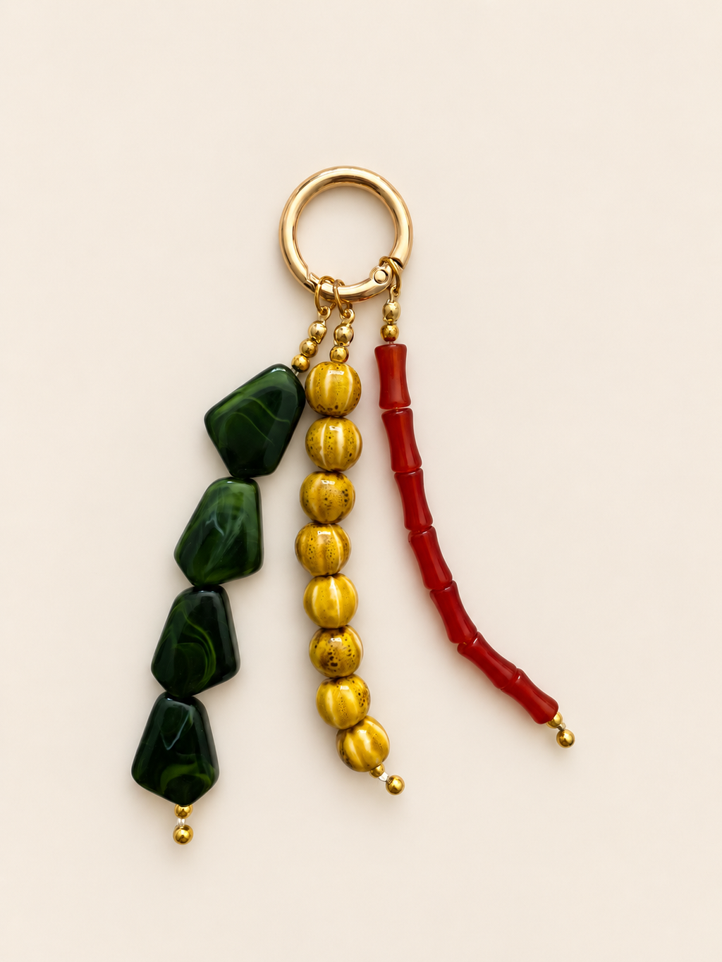 Boho Red Green Yellow Beaded Keychain Bag Charm