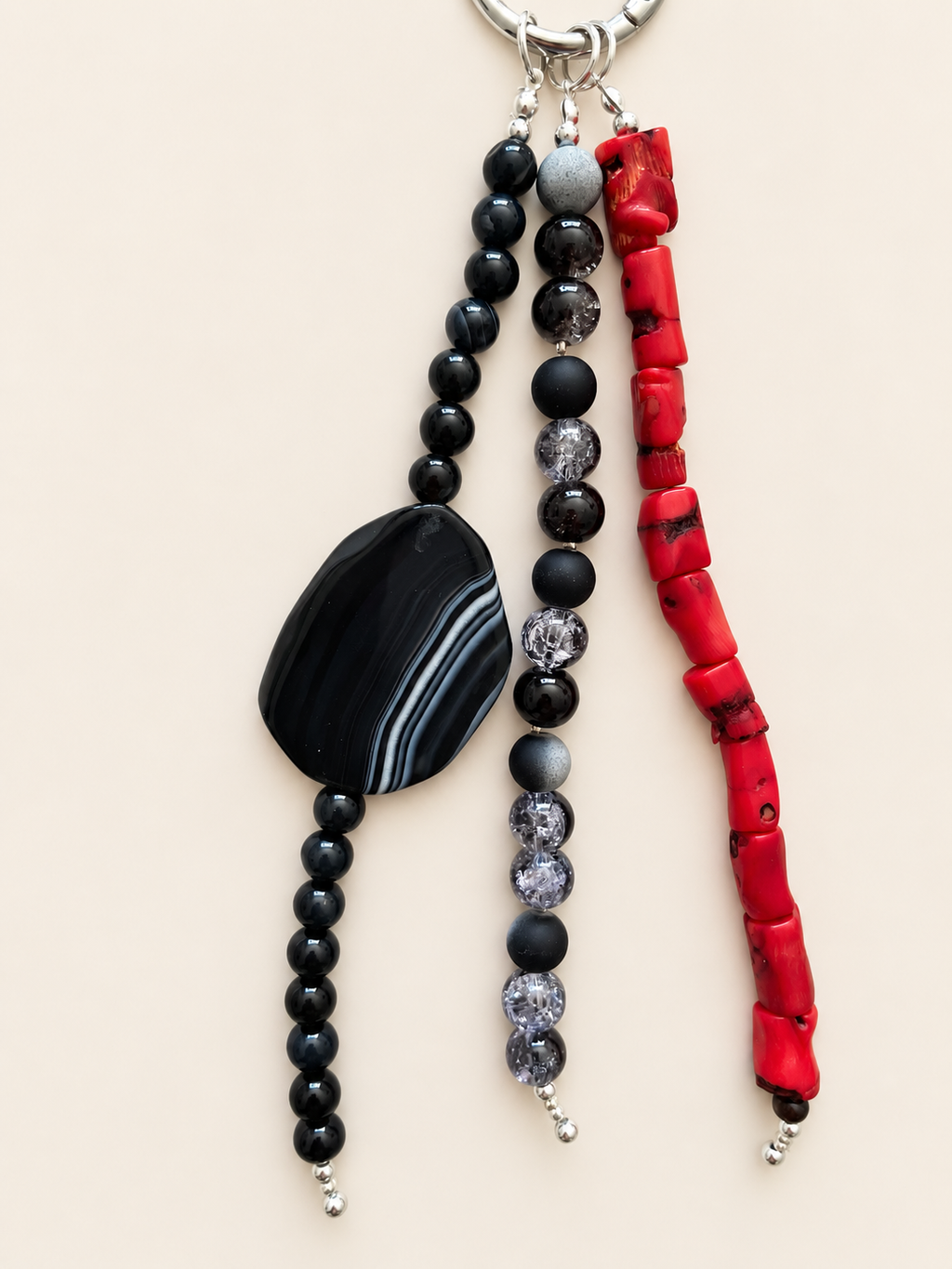 Boho Red Black Beaded Keychain Bag Charm