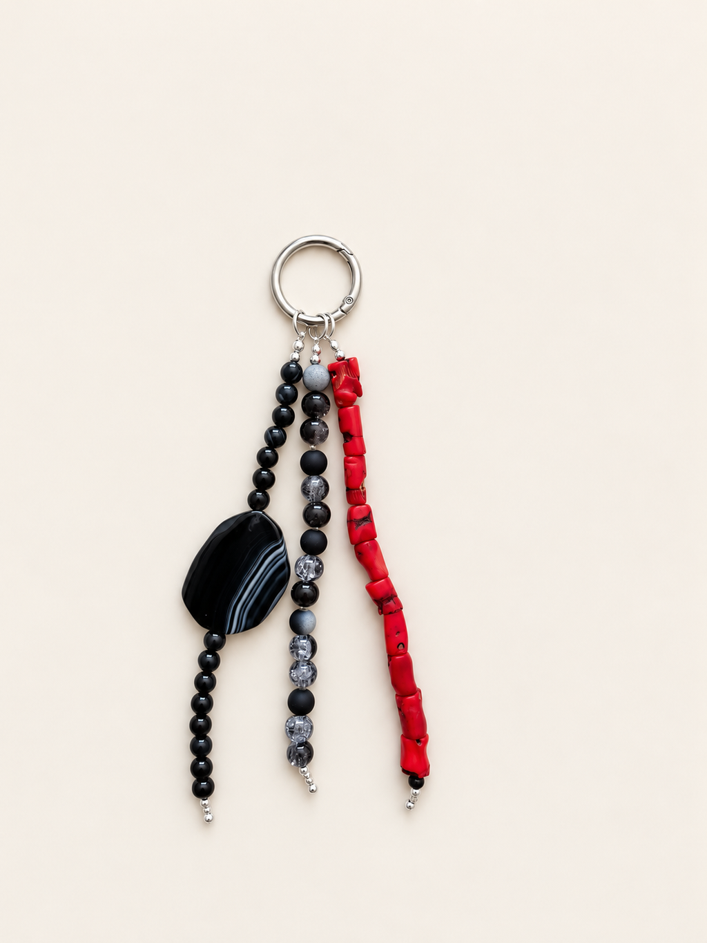 Boho Red Black Beaded Keychain Bag Charm