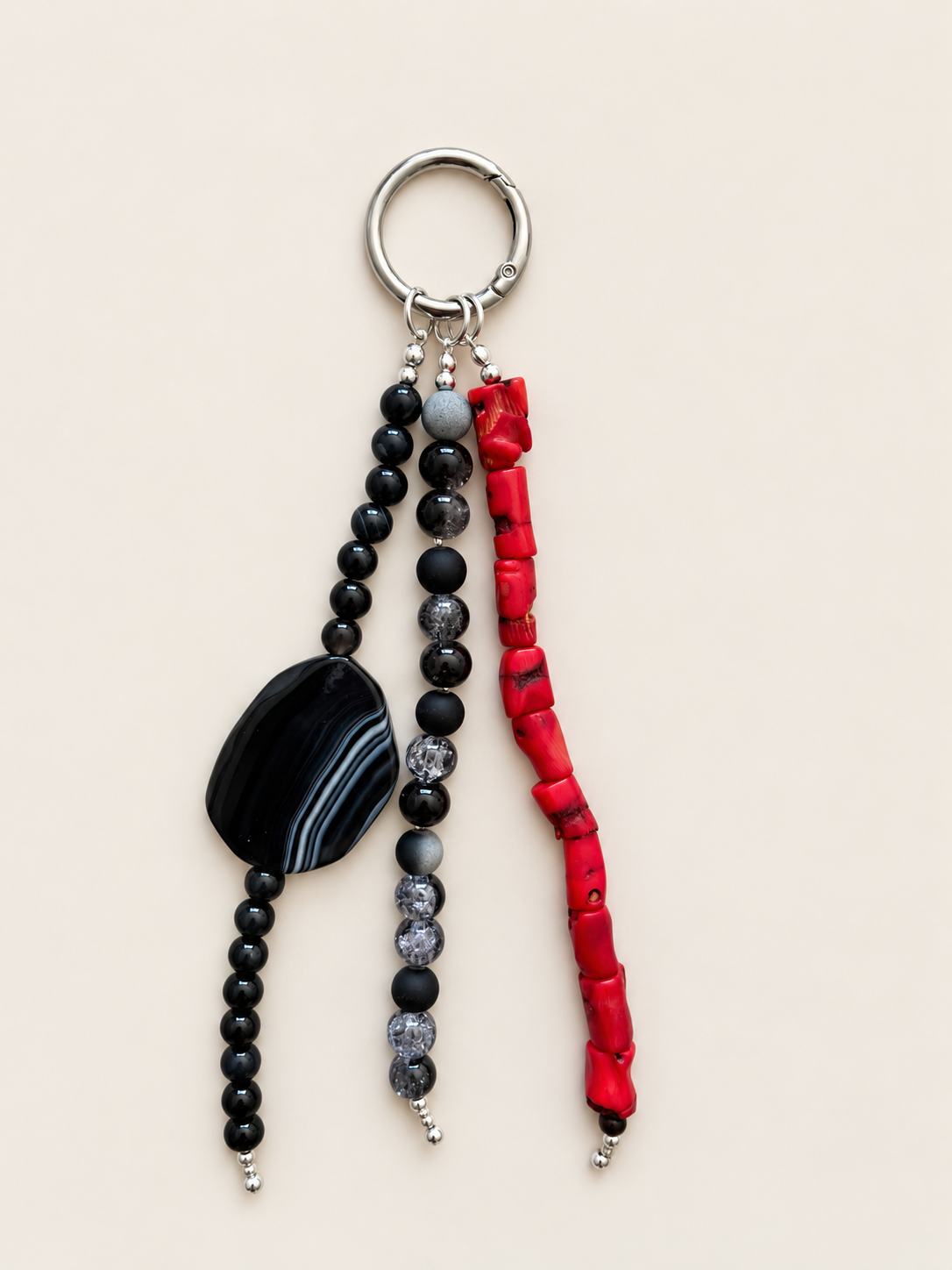 Boho Red Black Beaded Keychain Bag Charm